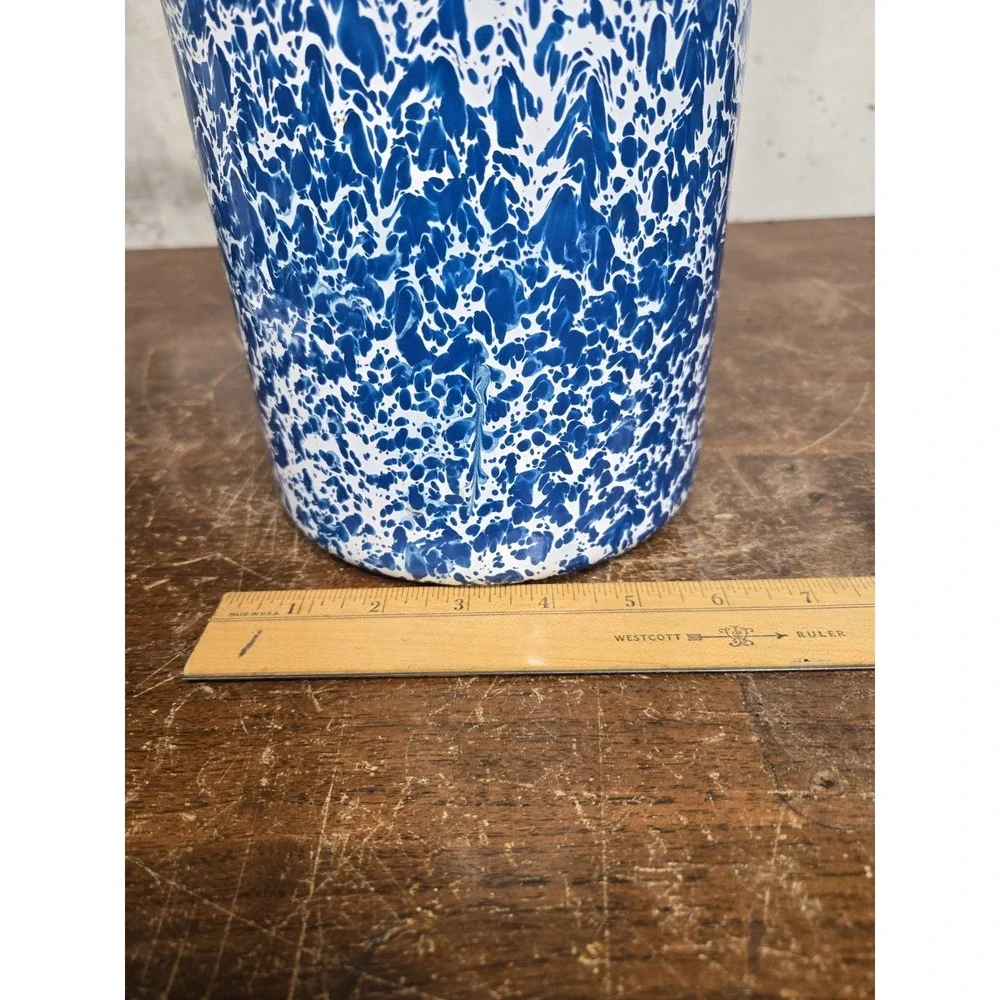 Vintage Blue White Splatter Enamelware Canister Set of 4 Lidded Nesting